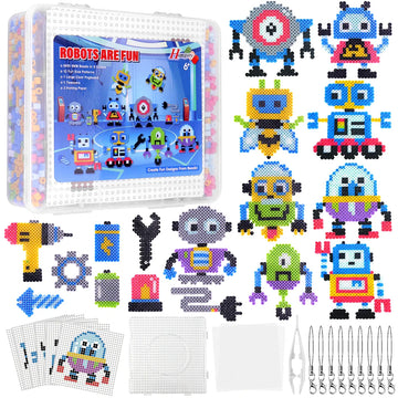 Homgaty Fuse Beads Kit, 5000 PCS Robot Iron Beads Crafting Melting Beads Set for Kids, 17 Styles Patterns Beads Pegboards, Tweezers, Ironing Paper, Chain Accessories for DIY Craft Making
