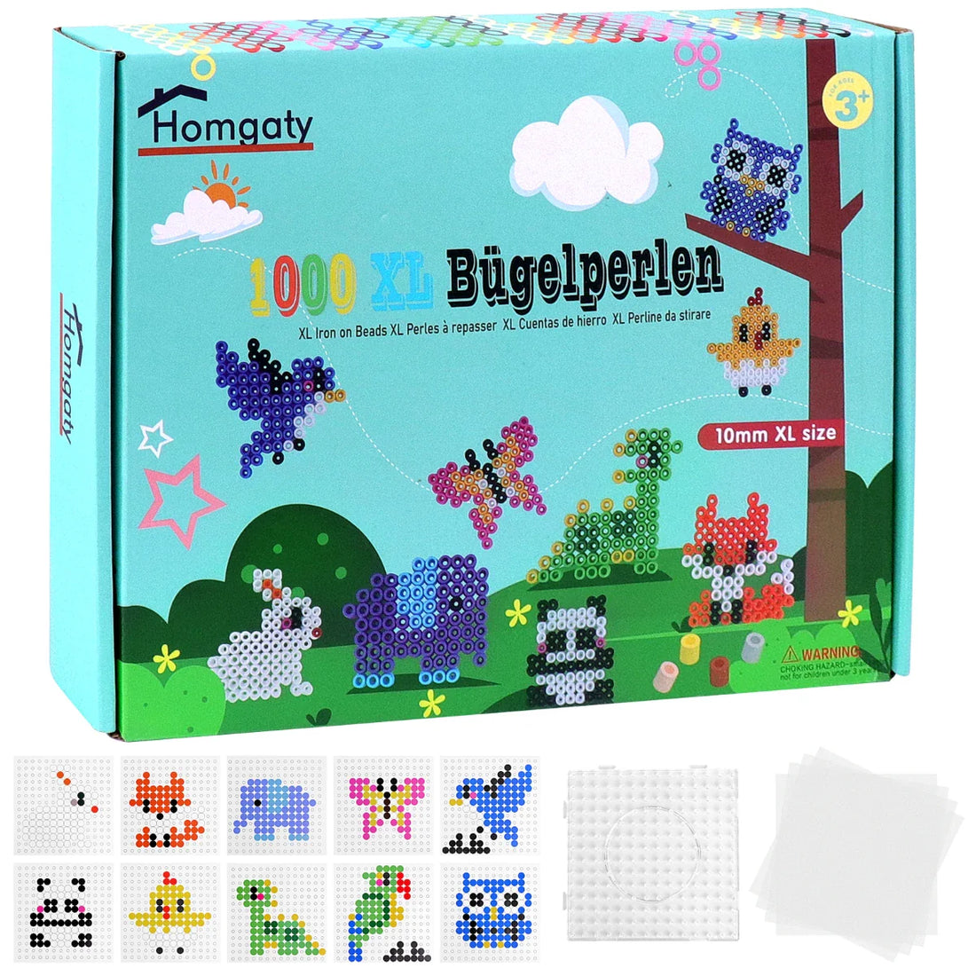 Homgaty Fuse Beads Pegboards, Clear Animal Shape Plastic Beads Template Boards with 18 Pcs Colorful Cards for Kids Craft Beads (Animal 10MM)