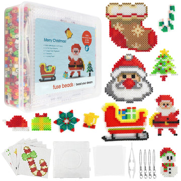 Homgaty Fuse Beads Pegboards, Clear Animal Shape Plastic Beads Template Boards with 18 Pcs Colorful Cards for Kids Craft Beads (Christmas)