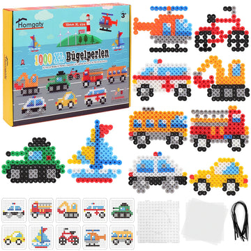 Homgaty 10MM Fuse Beads Kit,1000 PCS XL Iron Beads for Kids 12 Christmas Patterns and Fuse Beads Ironing Paper, DIY Art Craft Toys Iron Beads,Water Fuse Beads Set (Traffic)