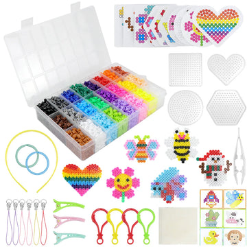Homgaty 24-Color Perler Bead Set, 6300 Perler Beads with Perler Bead Boards, Peg Bead Set in Organizer Box - Ideal for Birthday and Christmas Gifts, Kids DIY (5mm)