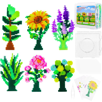 Homgaty Perler Bead 4000 Bead Plant & Flower Set, Peg Beads for Kids (Girls) with Pegboards, Perler Bead Boards, Ironing Paper, 5mm, 6 Patterns