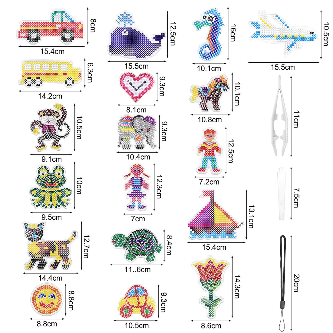 Homgaty Perler Bead Boards, Pegboard with 4 Pieces of Tweezers, 18 Pieces of Small Hanging Ropes, Pegboard Set for DIY Process - Manual Creation, Various Patterns, Plastic, Round