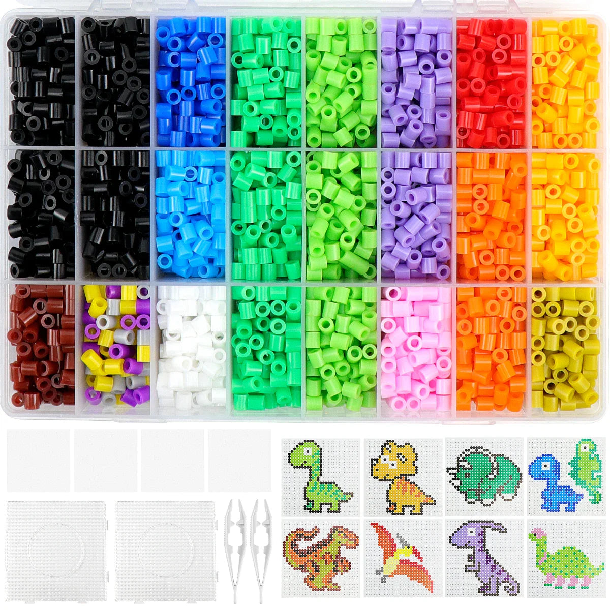 Homgaty Perler Bead Set, 4200 Pieces of 5mm Dinosaur Themed Peg Beads with Storage Box, Pegboard, Patterns, Ironing Paper and Accessories for Kids' Handicrafts - Gift