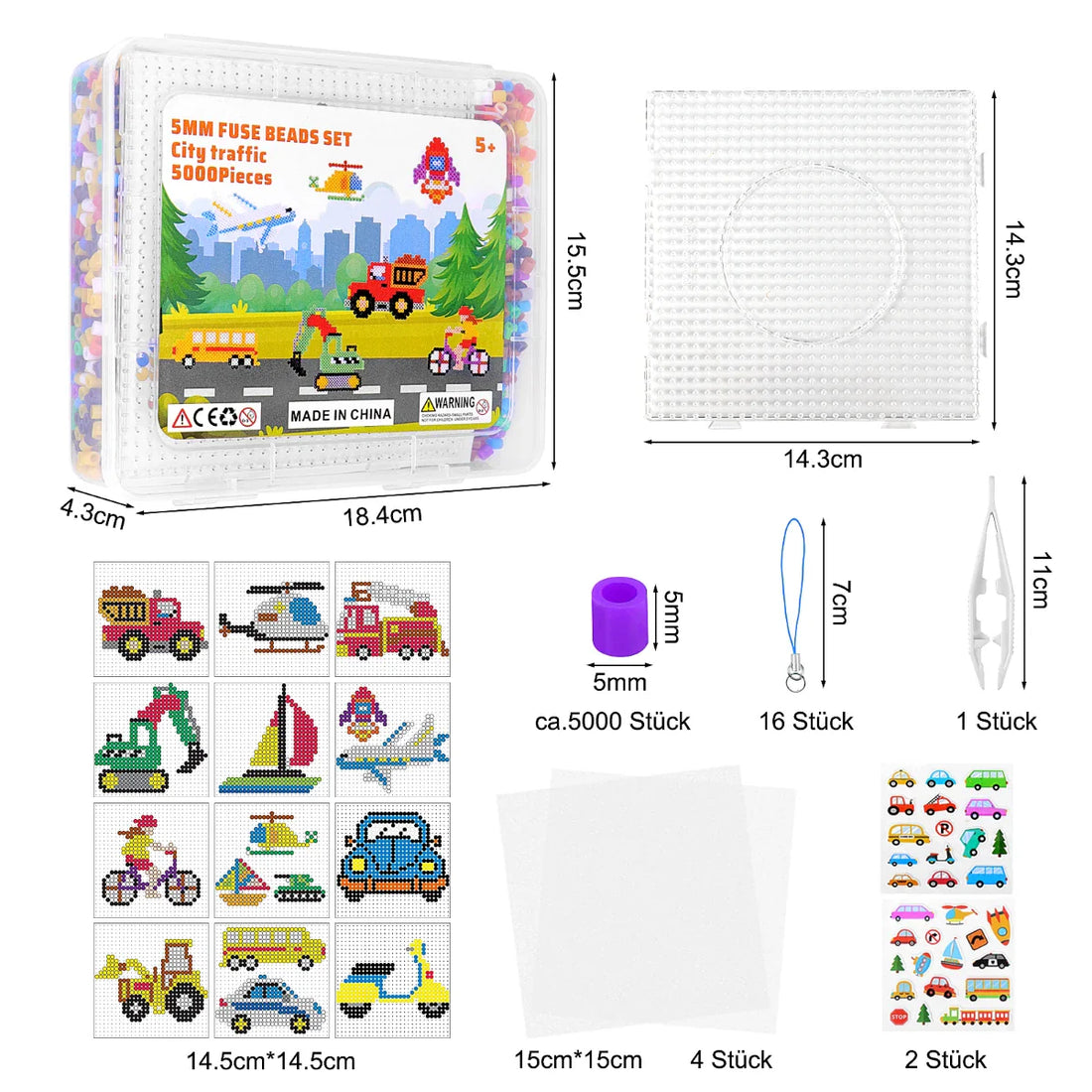 Homgaty Fuse Beads for Kids Craft Art - 5000PCS 5mm Iron Bead 16 Patterns Fusebead Melty Fusion Colored Arts and Crafts Set for Boys Girls Age 4 5 6 7 8 9 10 11 12 Year Old (Transportation)