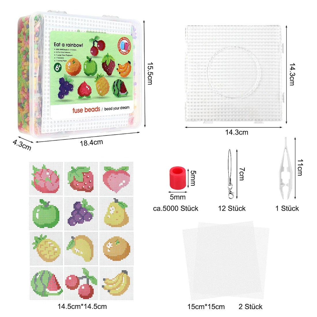 Homgaty 5000 Bügelperlen Tiere Set, Steckperlen 5 mm Perlen mit Steckplatte, 15 Muster, Bügelpapier, Anhänger und Zubehör zum Basteln Handwerk für Kinder Geschenk