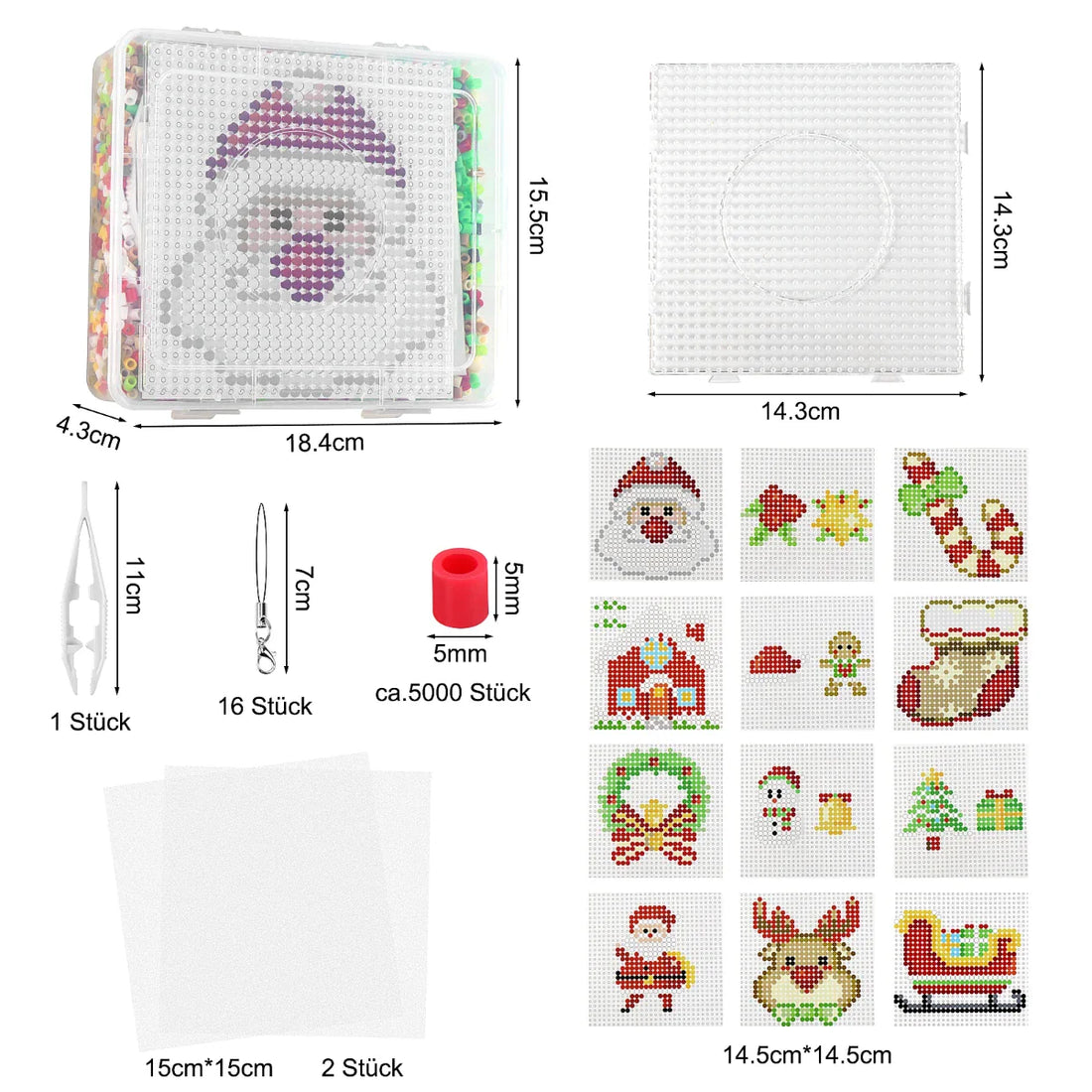 Homgaty Fuse Beads Pegboards, Clear Animal Shape Plastic Beads Template Boards with 18 Pcs Colorful Cards for Kids Craft Beads (Christmas)