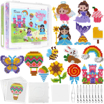 Homgaty Fuse Beads Kit,5000 PCS 5MM Fuse Beads Craft Kit DIY Fuse Bead Set with 5000 beads, 17 Colors Castle Designs with 1 Pegboards, 14 Pattern Cards, Tweezers, 2 Ironing Paper and 14 Lanyards