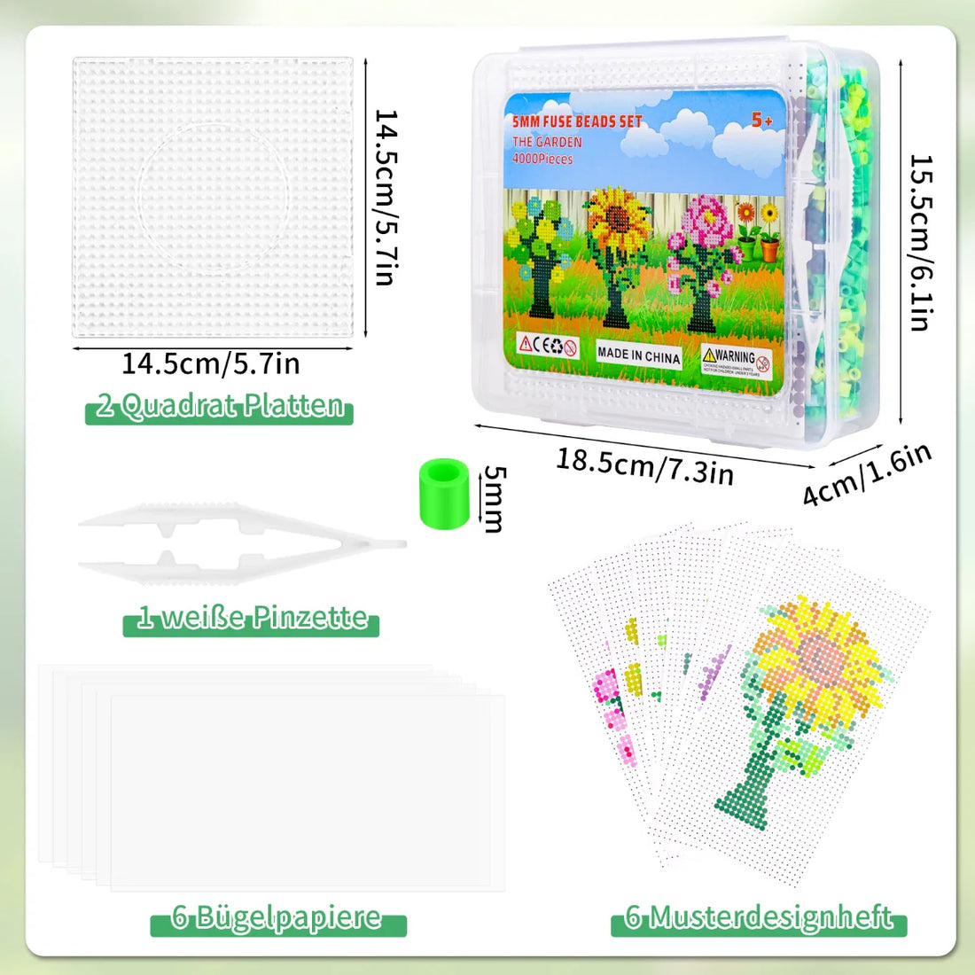 Homgaty Perler Bead 4000 Bead Plant & Flower Set, Peg Beads for Kids (Girls) with Pegboards, Perler Bead Boards, Ironing Paper, 5mm, 6 Patterns